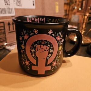 Prima Design "Women Can" Empowerment Coffee Tea Mug Black Floral New
